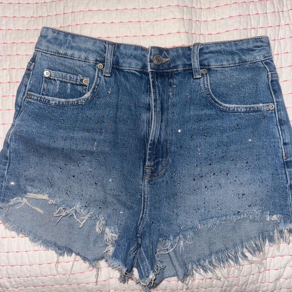 Zara Studded Shorts with Frayed Hem